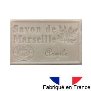 Marseille soap 125 gr. with vegetable oils and organic olive oil. 72% oil. (Argile)