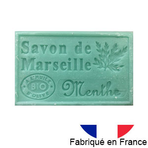 Marseille soap 125 gr. with vegetable oils and organic olive oil. 72% oil. (Menthe)