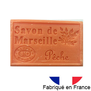 Marseille soap 125 gr. with vegetable oils and organic olive oil. 72% oil. (Peche)