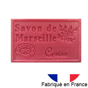 Marseille soap 125 gr. with vegetable oils and organic olive oil. 72% oil. (cerise)