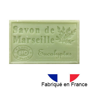 Marseille soap 125 gr. with vegetable oils and organic olive oil. 72% oil. (eucalyptus)