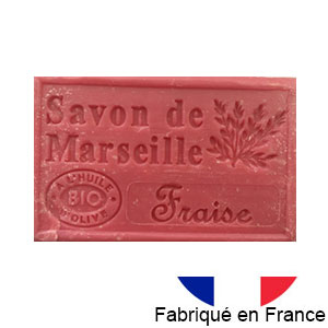 Marseille soap 125 gr. with vegetable oils and organic olive oil. 72% oil. (fraise)