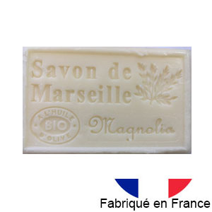 Marseille soap 125 gr. with vegetable oils and organic olive oil. 72% oil. (Magnolia)