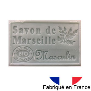 Marseille soap 125 gr. with vegetable oils and organic olive oil. 72% oil. (Masculin)