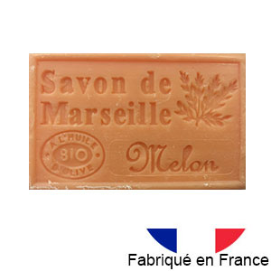Marseille soap 125 gr. with vegetable oils and organic olive oil. 72% oil. (Melon)