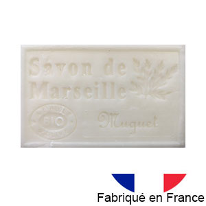 Marseille soap 125 gr. with vegetable oils and organic olive oil. 72% oil. (Muguet)
