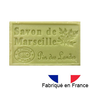 Marseille soap 125 gr. with vegetable oils and organic olive oil. 72% oil. (Pin des landes)
