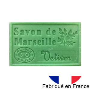 Marseille soap 125 gr. with vegetable oils and organic olive oil. 72% oil. (Vetiver)