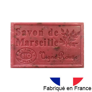 Marseille soap 125 gr. with vegetable oils and organic olive oil. 72% oil. (Vigne rouge)